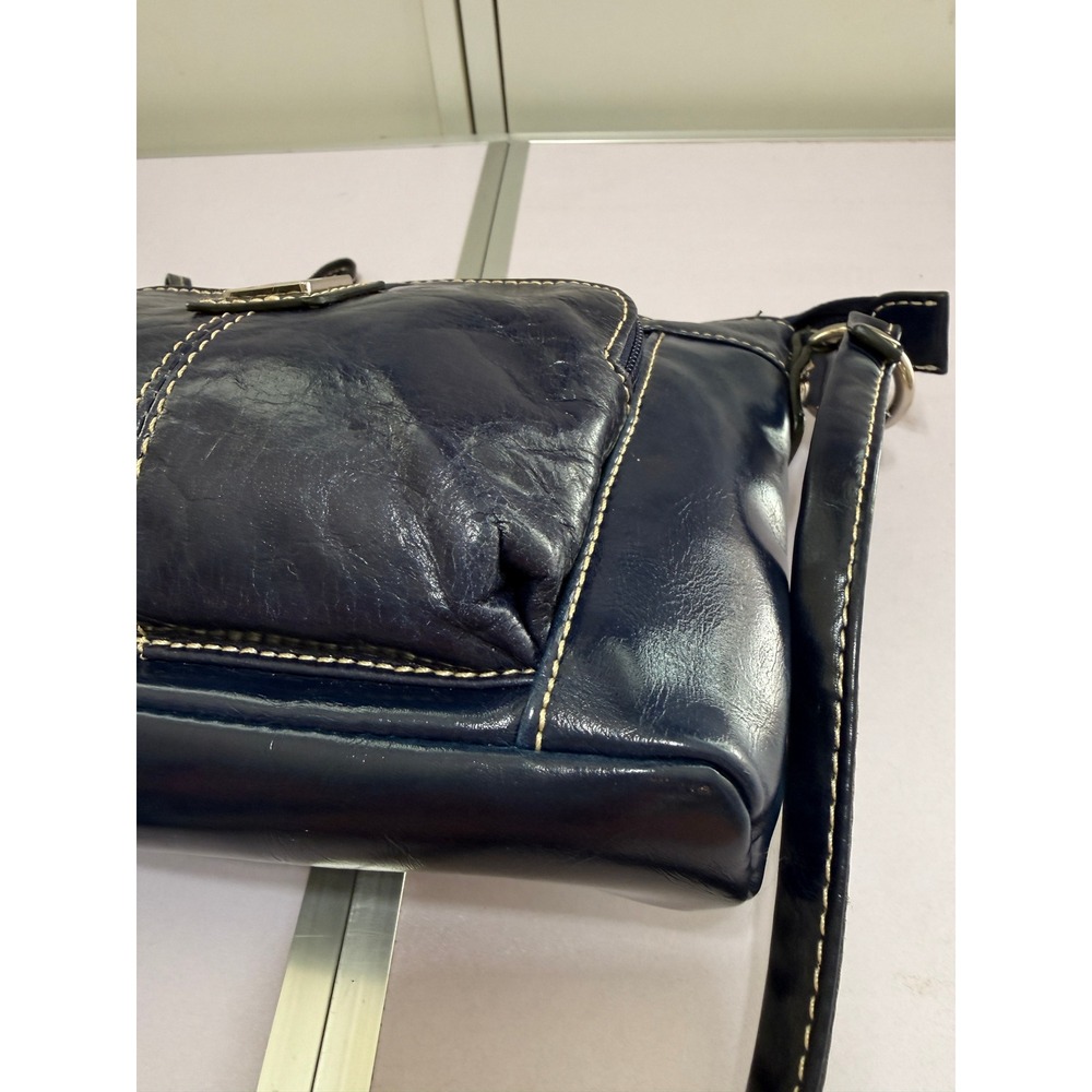Giani Bernini Navy Blue Genuine Leather Crossbody Bag 9x6 Multi Pocket Purse - Picture 11 of 14